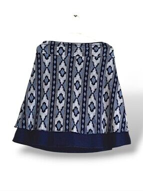 Western Navy Blue Chevron Skirt Soft Casual Boho Knee Length Stripes Cute Large